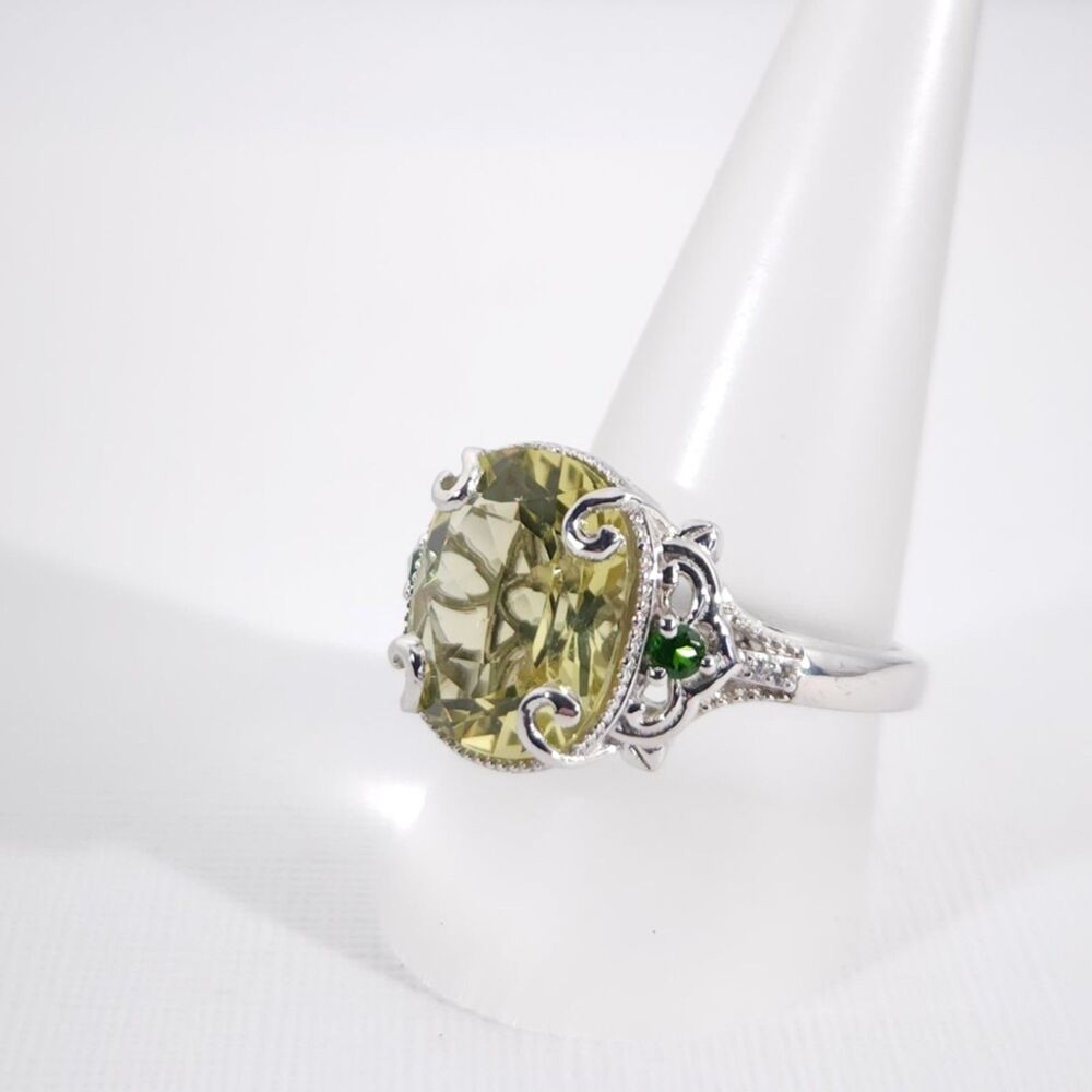 Yellow Quartz 13 Carats Ring with Chrome Diopside Size 9 - Picture 3 of 14